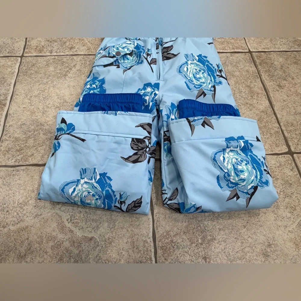 Obermeyer Blue Floral Kids snow bibs size girls 5